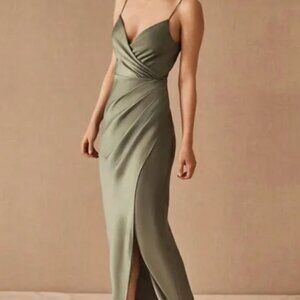 Anthropologie BHLDN Freya Satin Charmeuse Dress in Moss 8